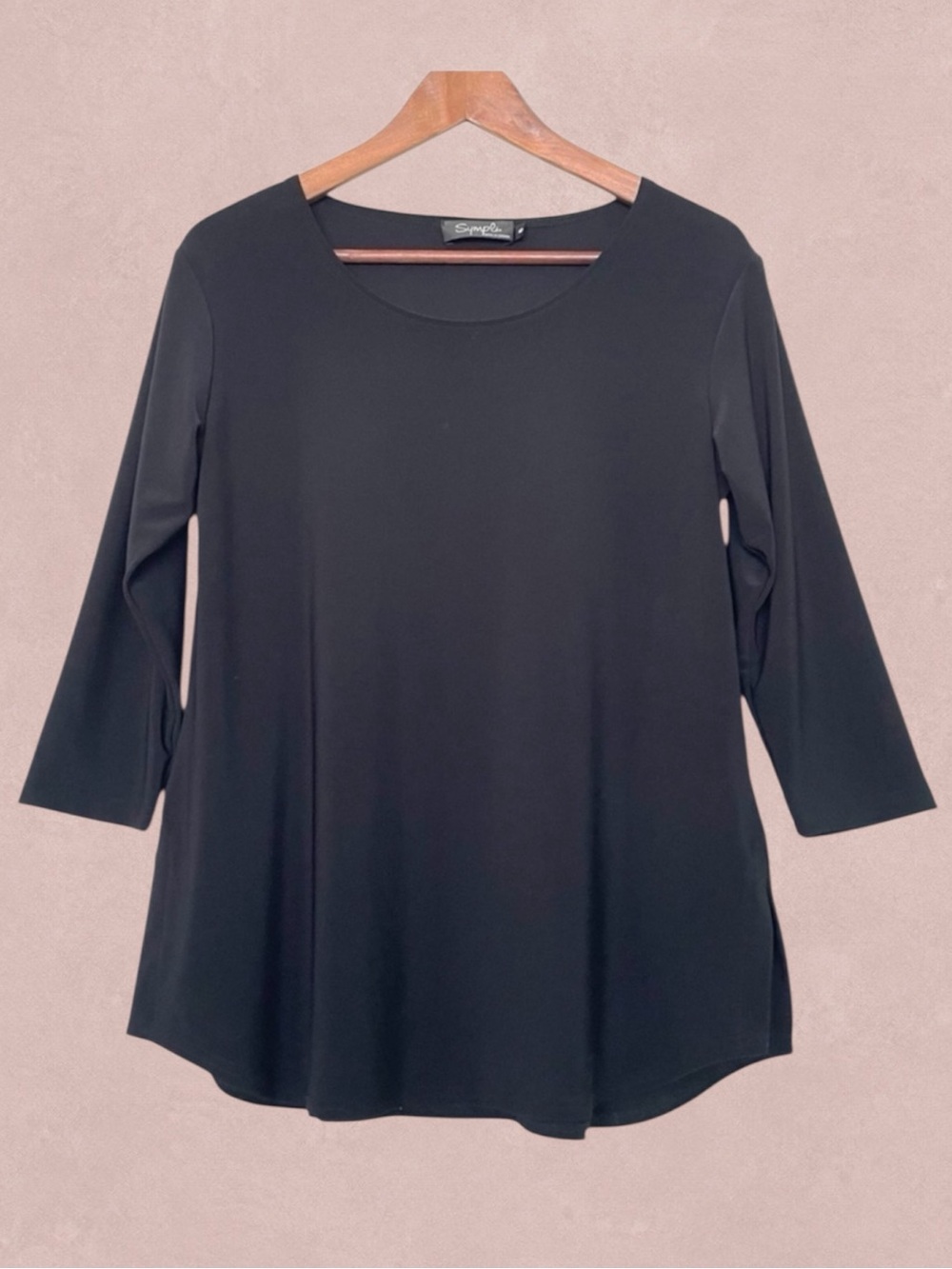 Sympli Go To Classic Tee Relax Top 8 Black 3/4 Sleeve Stretch Travel Minimalist